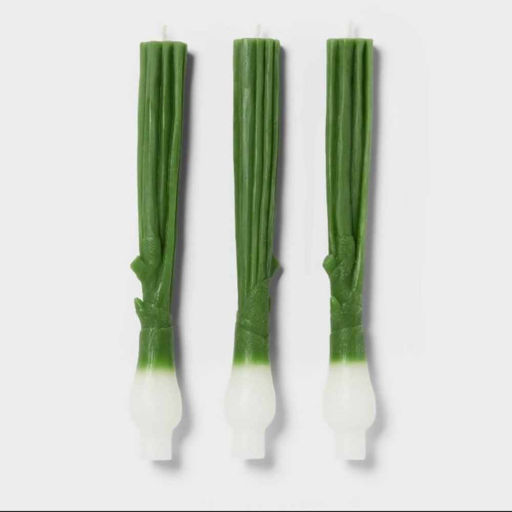 THRESHOLD NWT 3pc green onion taper candles -green